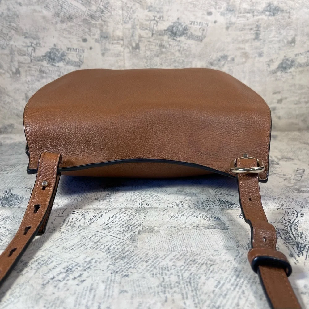 Massimo Dutti Genuine Brown Leather Saddle Crossbody Bag Flap Shoulder Purse